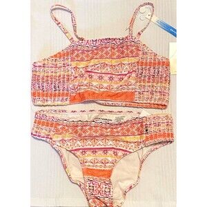 LUCKY BRAND Big GIRLS 2PC Swimsuit Bikini Size L (12/14) Tile Print NEW